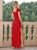 gbolsos  Sequined Split Thigh Dress, Elegant Maxi Dress For Party & Banquet, Women's Clothing