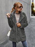 Fuzzy Lapel Fall & Winter Coat, Casual Button Front Long Sleeve Warm Outerwear, Women's Clothing