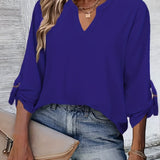 Solid Long Sleeve Blouse, V Neck Casual Every Day Top For Summer & Spring, Women's Clothing