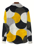 gbolsos   Geometric Pattern Men's Color Block Long Sleeve Shirt, Men's Fashion Button Up Shirt For Spring Fall Outdoor