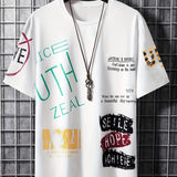 Men's Stylish Slogan Print Trendy T-shirt, Crew Neck Short Sleeve Tops, Graphic Tee Men's Clothes Summer, Men's Outfits