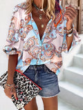 gbolsos  Paisley Print Long Sleeve Blouse, Casual Button Front Summer Blouse, Women's Clothing