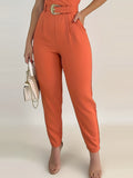 gbolsos  Solid V-neck Belted Cami Jumpsuit, Elegant Sleeveless Jumpsuit For Spring & Summer, Women's Clothing