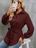 Button Front Basic Shirt, Casual Solid Long Sleeve Shirt, Women's Clothing