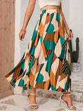 Geo Print Pleated Skirts, Casual High Waist Maxi Skirts, Women's Clothing