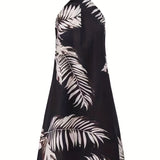 Tropical Print Halter Neck Dress, Vacation Sleeveless Summer Dress, Women's Clothing