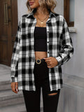 Casual Plaid Button Loose Blouses, Gingham V-neck Long Sleeve Fit Fashion Tops, Women's Clothing