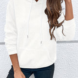 gbolsos  Solid Loose Drawstring Hoodie, Casual Long Sleeve Pocket Hoodies Sweatshirt, Women's Clothing
