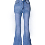 Trendy Girls Slim Bootcut Stretch Light Washed Denim Flared Pants, Versatile Bottom Trousers For Youth Kids Outwear