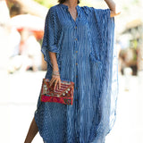 Bohemian Striped Elegant Beach Dress, Casual Every Day Vacation Dress For Spring & Summer, Women's Clothing