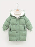 Kid's Hooded Cotton-padded Jacket, Medium Length Warm Zip Up Coat, Boy's Clothes For Winter Outdoor, As Gift