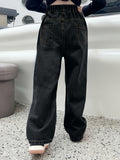 gbolsos  Girls Elastic Waist Baggy Denim Pants, Relaxed Fit Wide Leg Jeans Casual & Versatile For All Seasons