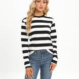 kkboxly  Casual Striped Long Sleeve T-Shirts, Striped T Shirts Crew Neck Tops, Women's Clothing