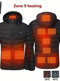 Lightweight Warm USB Heating Cotton Padded Coat, Casual Zip Up Lightweight Jacket Coat For Fall Winter