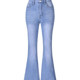 Trendy Girls Slim Bootcut Stretch Light Washed Denim Flared Pants, Versatile Bottom Trousers For Youth Kids Outwear