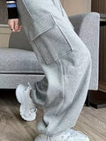 gbolsos  Solid Flap Pocket Loose Cargo Sweatpants, Casual Drawstring Pants For Spring & Fall, Women's Clothing