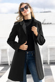 Solid Double Breasted Pea Coat, Elegant Belted Lapel Outwear For Fall & Winter, Women's Clothing