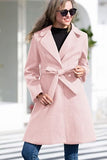 Solid Double Breasted Pea Coat, Elegant Belted Lapel Outwear For Fall & Winter, Women's Clothing