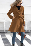 Solid Double Breasted Pea Coat, Elegant Belted Lapel Outwear For Fall & Winter, Women's Clothing