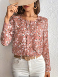 gbolsos  Floral Print Notched Neck Blouse, Casual Long Sleeve Versatile Blouse, Women's Clothing