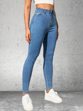 gbolsos  Blue Slant Pockets Skinny Jeans, Slim Fit High Stretch Tight Jeans, Women's Denim Jeans & Clothing