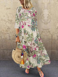 gbolsos  Plus Size Casual Dress, Women's Plus Floral Print Half Sleeve Round Neck Maxi Dress