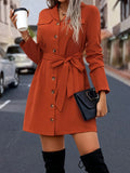 Solid Bodycon Shirt Dress, Casual Button Front Long Sleeve Dress, Women's Clothing