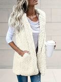 Solid Open Front Teddy Vest, Versatile Sleeveless Faux Fur Jacket For Fall & Winter, Women's Clothing