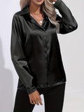 Elegant Satin Blouse, Collar Long Sleeve Work Blouse, Women's Clothing