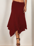 Plus Size Elegant Skirt, Women's Plus Solid High Rise Medium Stretch Asymmetric Hem Skirt