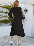 gbolsos  Solid Knotted Dress, Elegant Crew Neck Long Sleeve Midi Dress, Women's Clothing