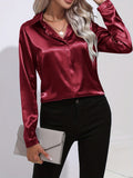 Elegant Satin Blouse, Collar Long Sleeve Work Blouse, Women's Clothing