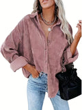 Solid Drop Shoulder Shirt, Casual Button Front Long Sleeve Shirt, Women's Clothing