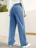 gbolsos  High Waist Versatile Straight Jeans, Loose Fit Slant Pockets Casual Denim Pants, Women's Denim Jeans & Clothing