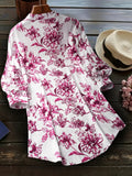 Floral Print Button Front Blouse, Casual Long Sleeve Blouse For Spring & Fall, Women's Clothing