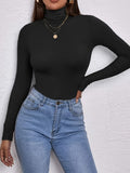 Solid Slim Turtleneck Bottoming Top, Long Sleeve Casual Every Day Top For Fall & Winter, Women's Clothing