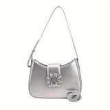 Luxury Shoulder Bag For Women, Rhinestone Decor Underarm Bag, Fashion Buckle Decor Handbag & Purse