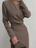 gbolsos  Bodycon Crew Neck Solid Dress, Elegant Long Sleeve Dress For Spring & Fall, Women's Clothing