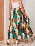 Geo Print Pleated Skirts, Casual High Waist Maxi Skirts, Women's Clothing