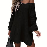 Solid Sweater Dress, Casual V Neck Long Sleeve Versatile Dress, Women's Clothing