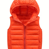 Boys Winter Hooded Coat, Cotton Padded Light Warm Sleeveless Vest Jacket Cute Hooded Outerwear