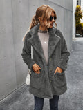 Fuzzy Lapel Fall & Winter Coat, Casual Button Front Long Sleeve Warm Outerwear, Women's Clothing