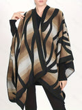 Abstract Print Tunics, Elegant Open Front Shawl Tops, Women's Clothing