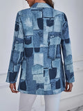 gbolsos  Patchwork Print Button Front Blazer, Elegant Lapel Long Sleeve Blazer For Office & Work, Women's Clothing