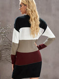 gbolsos   Plus Size Sexy Sweater Dress, Women's Plus Colorblock Long Sleeve Round Neck Slim Fit Knitted Sweater Dress