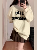 gbolsos  Letter Pattern Crew Neck Pullover Sweater, Casual Long Sleeve Oversized Cozy Sweater, Women's Clothing