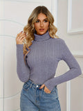 Ribbed Turtleneck T-Shirt, Casual Long Sleeve Top For Fall & Winter, Women's Clothing