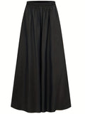 Plus Size Casual Pants, Women's Plus Solid Elastic High Rise Medium Stretch Loose Wide Leg Trousers