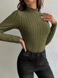 gbolsos  Solid Turtleneck Knit Top, Elegant Slim Long Sleeve Sweater For Spring & Fall, Women's Clothing