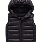 Boys Winter Hooded Coat, Cotton Padded Light Warm Sleeveless Vest Jacket Cute Hooded Outerwear